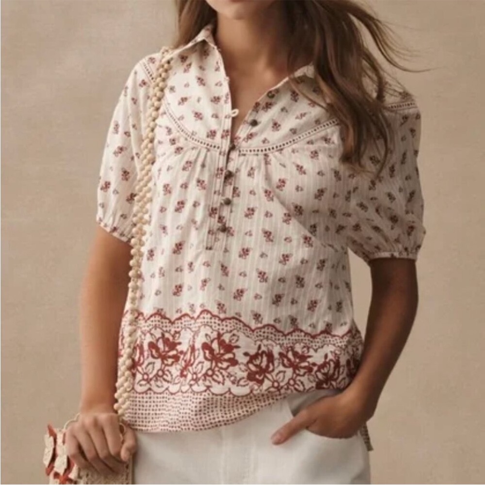 Anthropologie Pilcro Short-Sleeve Popover Blouse Sz M